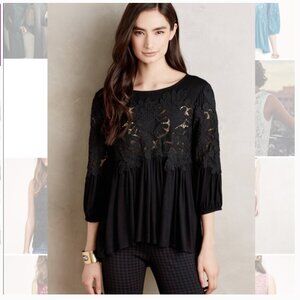 ANTHROPOLOGIE: Black Neck Crochet Blouse